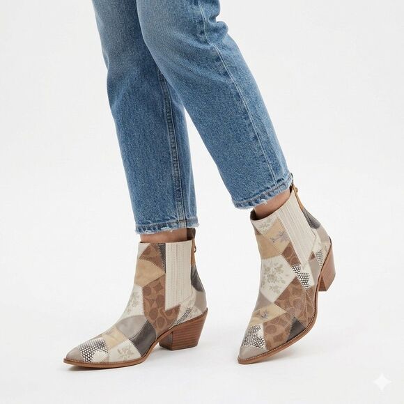 Coach Shoes - COACH Melody Ankle Boots Women's 9.5 B Beige Brown Patchwork
